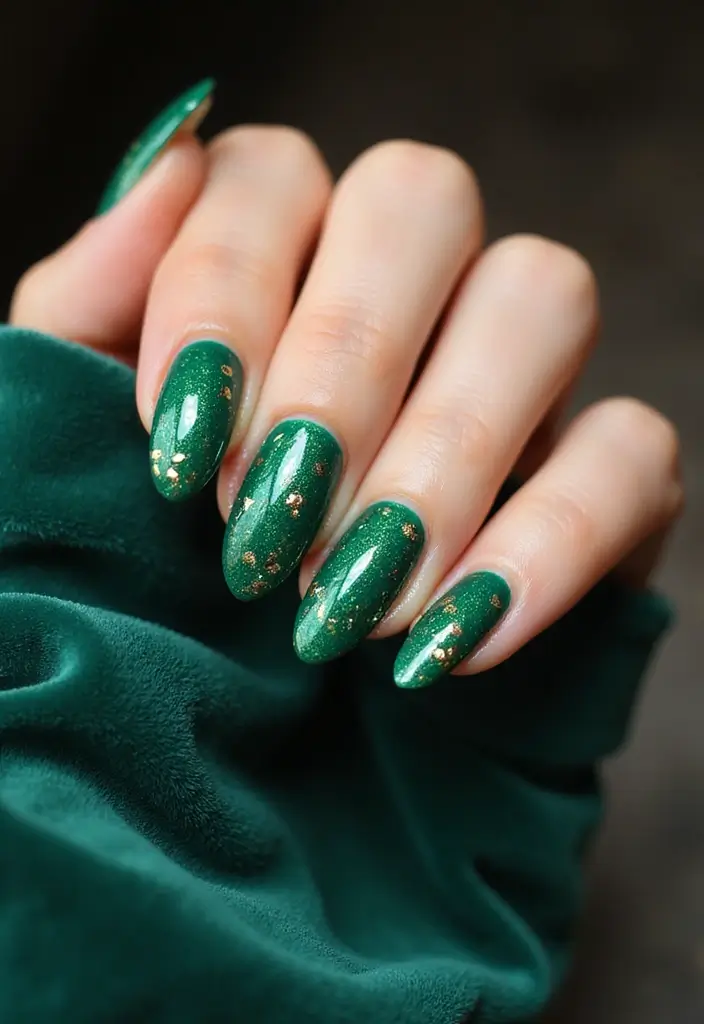 28 Luxe Emerald Green and Gold Acrylic Nail Ideas for Regal Shine - 8. Statement Layering