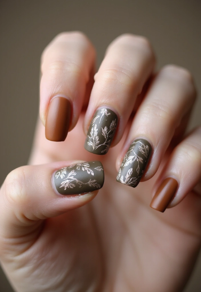 28 Medium Acrylic Nail Ideas for Versatile Beauty - 1. Earthy Tones with Organic Patterns
