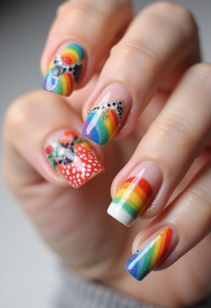 28 Medium Acrylic Nail Ideas for Versatile Beauty - 10. Rainbow Brights with Eco-Friendly Shades