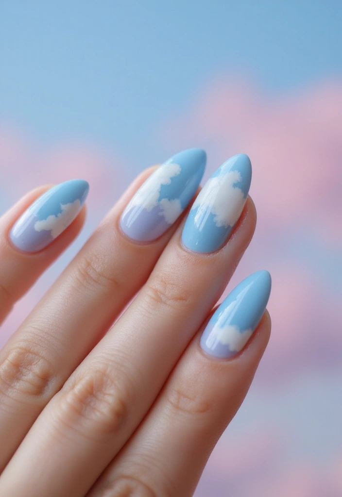 28 Medium Acrylic Nail Ideas for Versatile Beauty - 11. Inspired by the Sky with Natural Tones