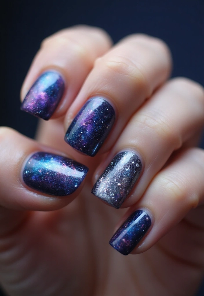 28 Medium Acrylic Nail Ideas for Versatile Beauty - 14. Cosmic Inspiration with Eco-Friendly Shades