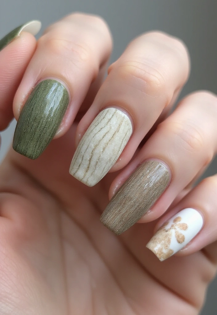 28 Medium Acrylic Nail Ideas for Versatile Beauty - 16. Textured Looks with Natural Materials