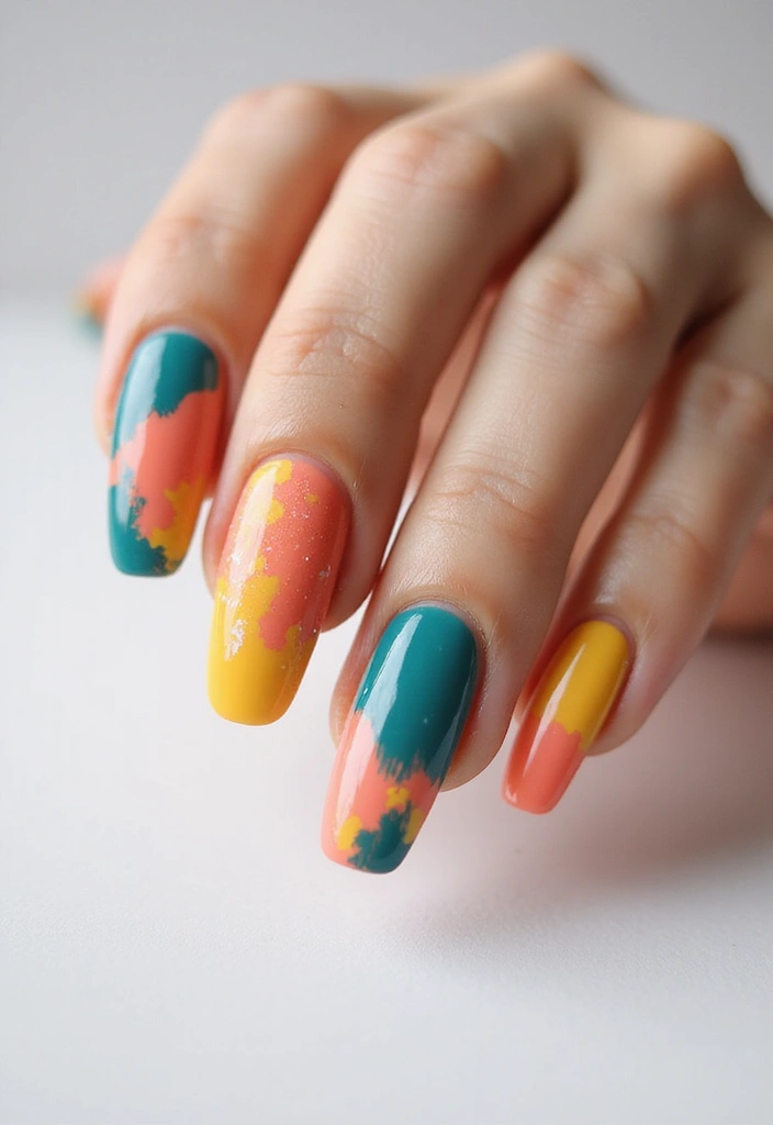 28 Medium Acrylic Nail Ideas for Versatile Beauty - 17. Artistic Brush Strokes with Eco-Friendly Paints