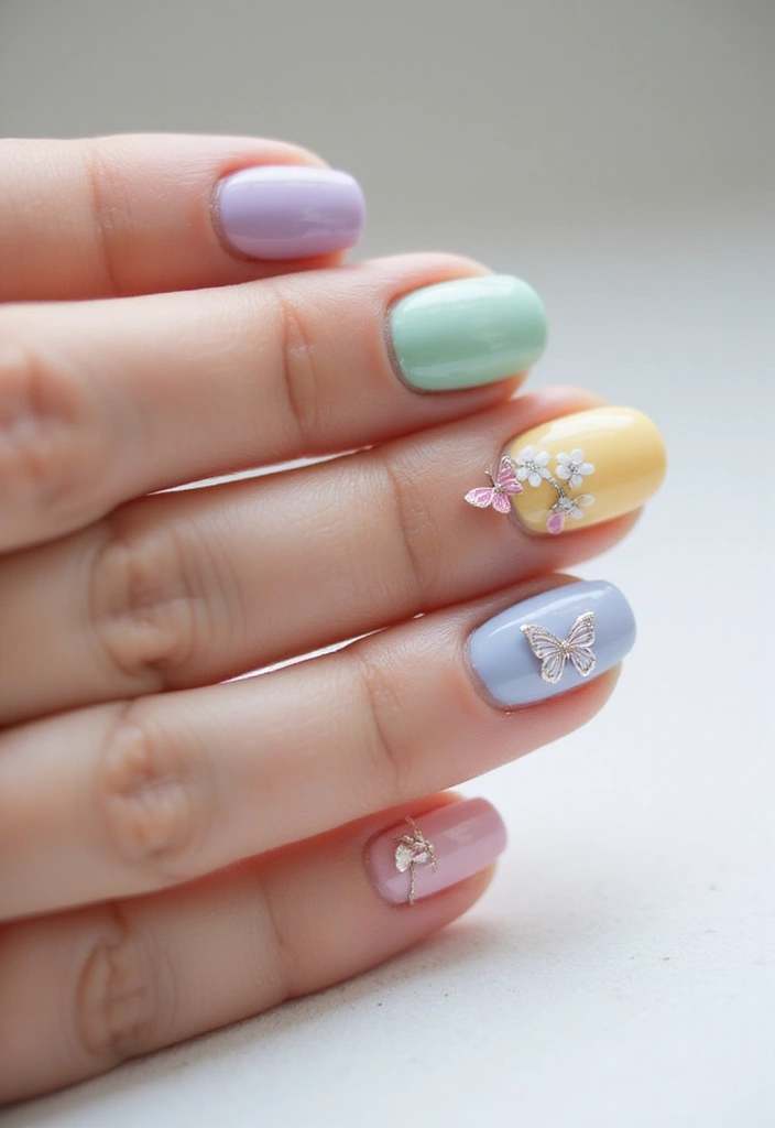 28 Medium Acrylic Nail Ideas for Versatile Beauty - 18. Sweet Pastels with Nature-Inspired Accents