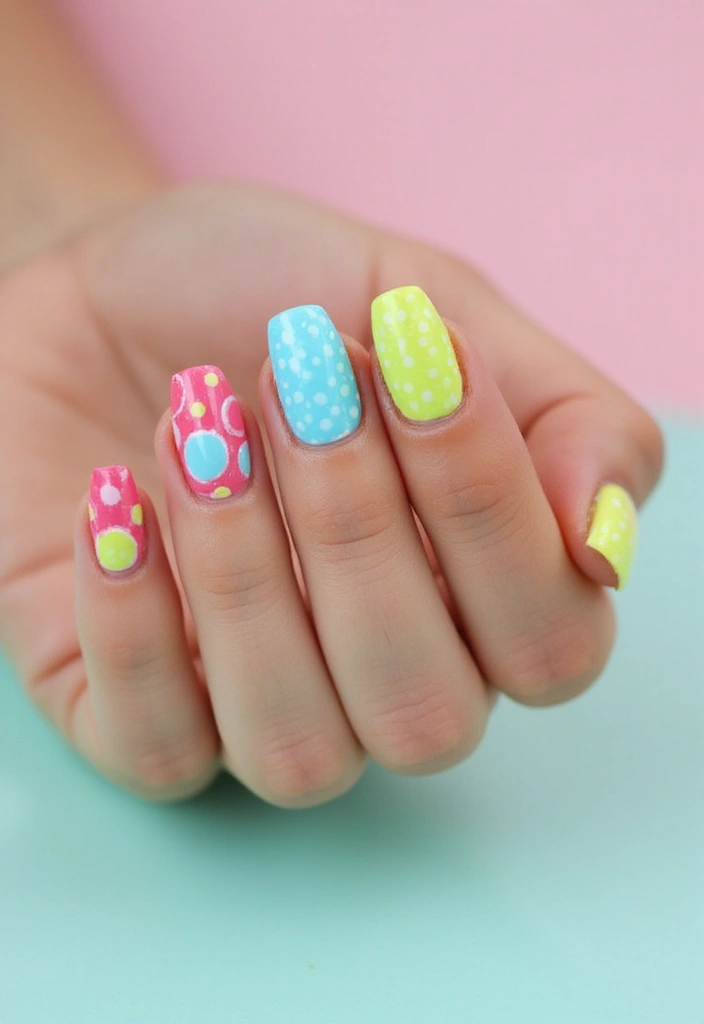 28 Medium Acrylic Nail Ideas for Versatile Beauty - 22. Playful Dots with Eco-Friendly Sources