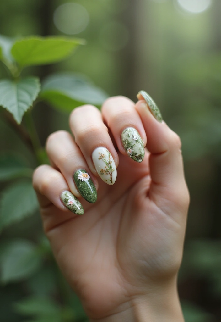28 Medium Acrylic Nail Ideas for Versatile Beauty - 23. Nature's Touch with Organic Colors