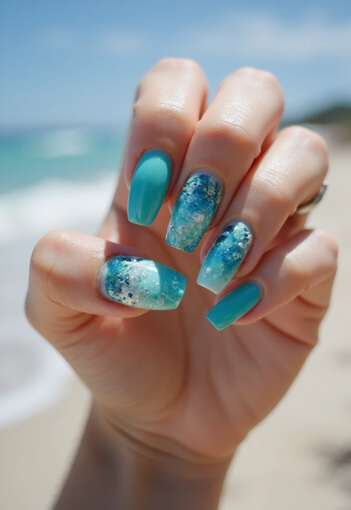 28 Medium Acrylic Nail Ideas for Versatile Beauty - 4. Ocean Vibes with Eco-Conscious Colors