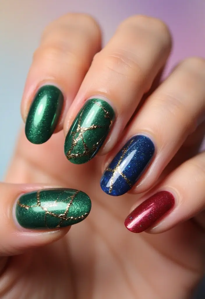 28 Medium Acrylic Nail Ideas for Versatile Beauty - 5. Gemstone Glam with Sustainable Sparkle