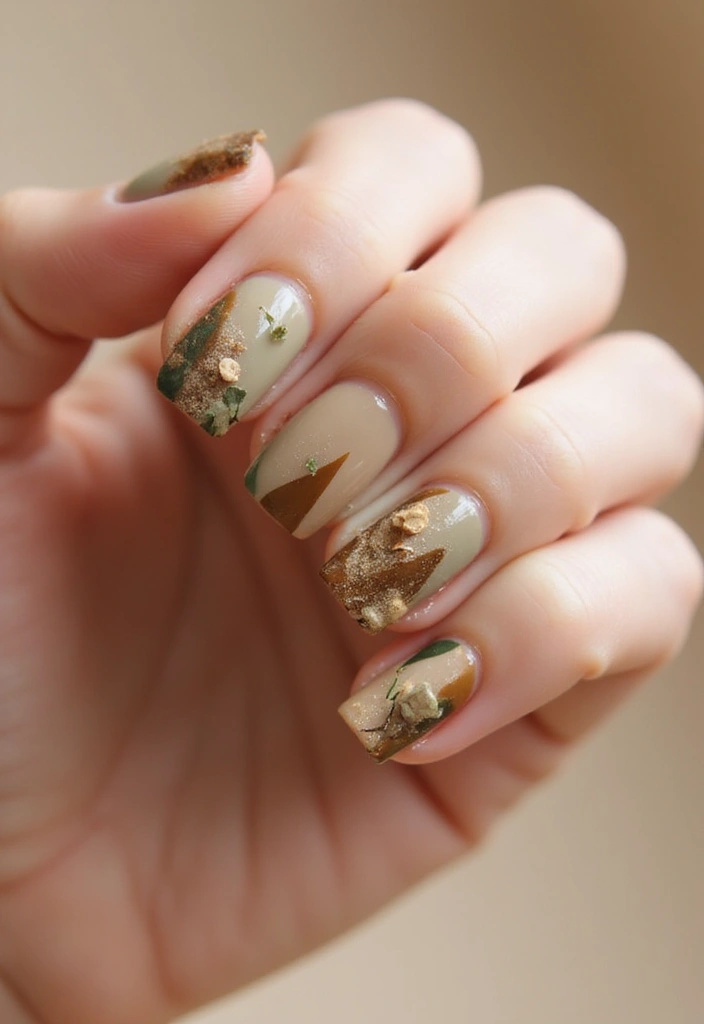 28 Medium Acrylic Nail Ideas for Versatile Beauty - 6. Geometric Designs with Natural Influences