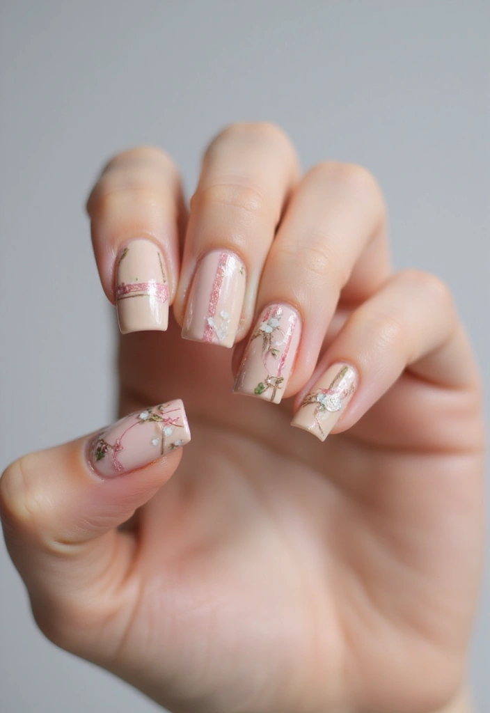 28 Medium Square Nail Ideas for Structured Chic - 10. Patterns on a Neutral Base