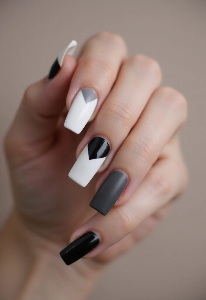 28 Medium Square Nail Ideas for Structured Chic - 14. Monochrome Mania