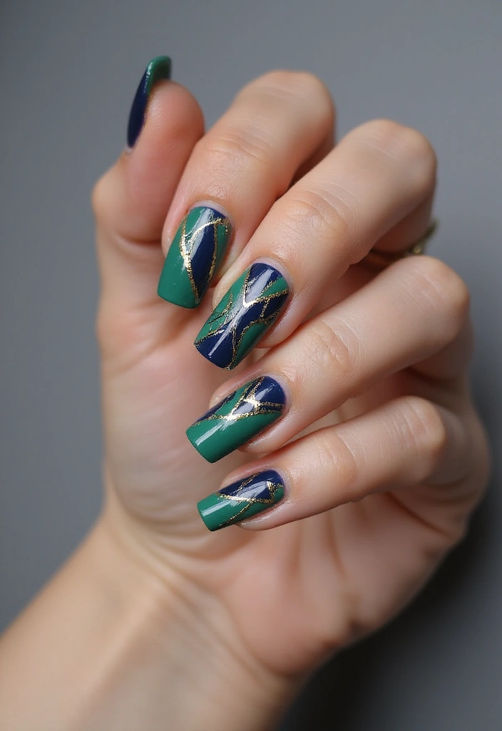 28 Medium Square Nail Ideas for Structured Chic - 20. Art Deco Inspiration