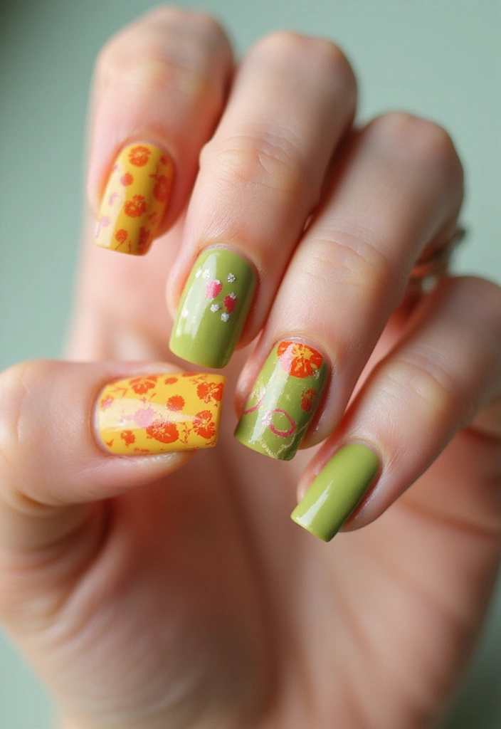 28 Medium Square Nail Ideas for Structured Chic - 22. Retro Patterns