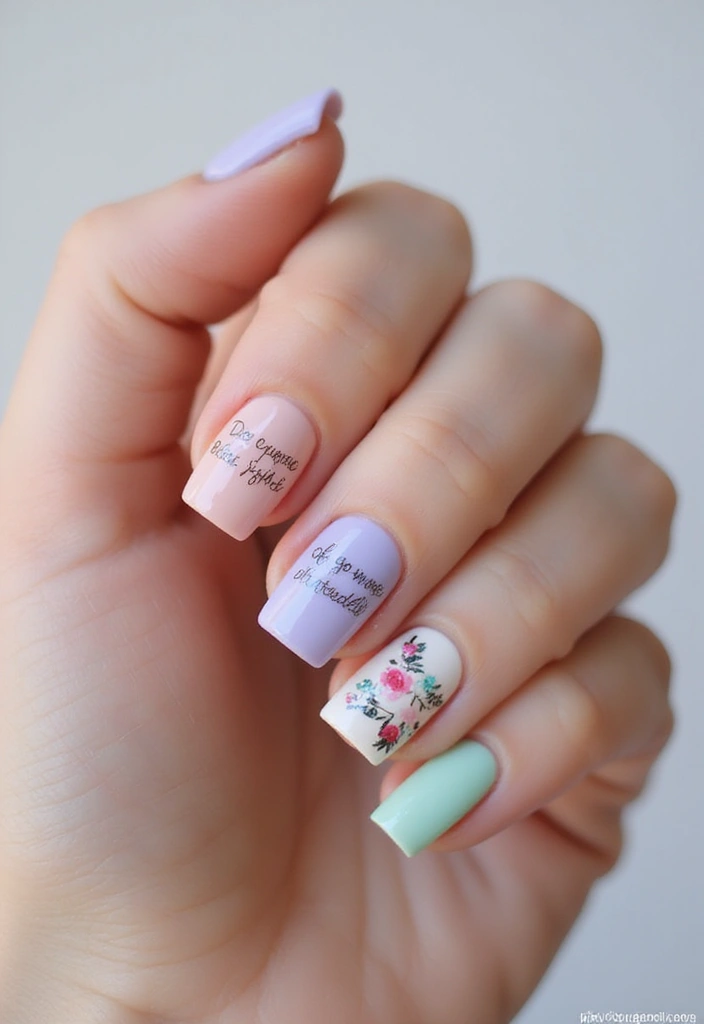 28 Medium Square Nail Ideas for Structured Chic - 23. Inspirational Quotes