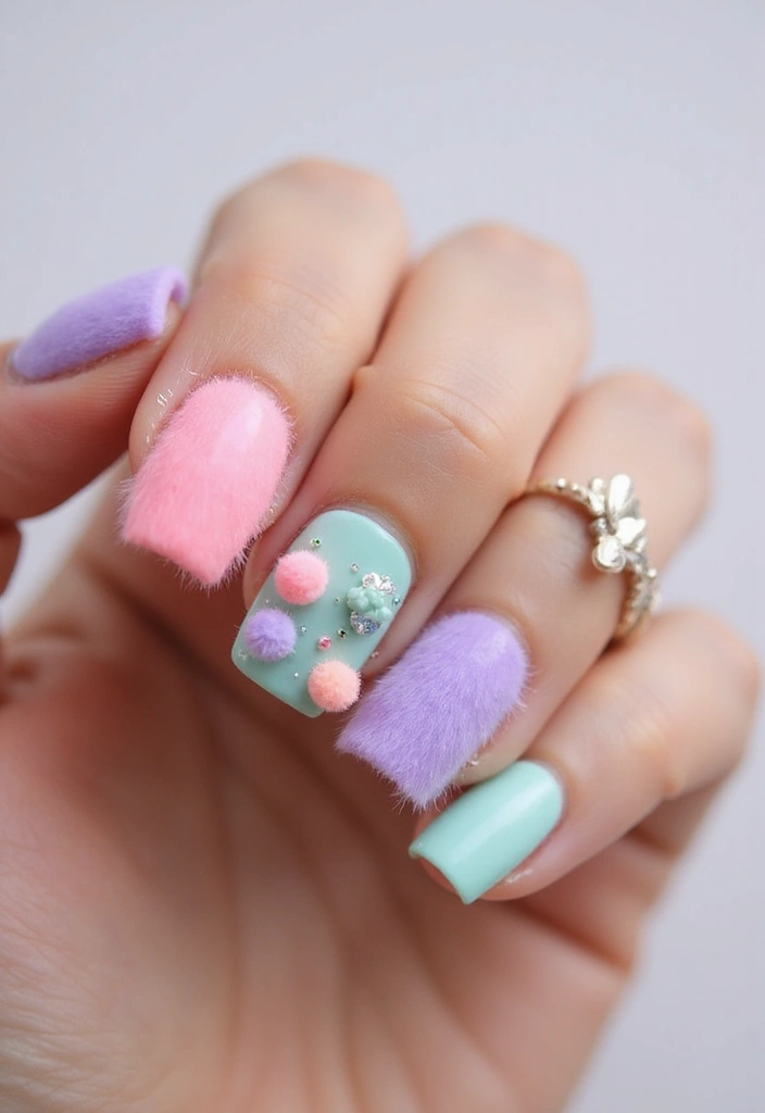 28 Medium Square Nail Ideas for Structured Chic - 25. Furry Nails