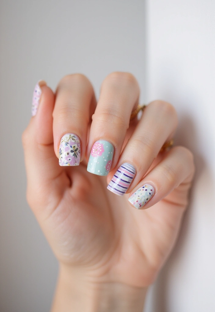 28 Medium Square Nail Ideas for Structured Chic - 26. Mixed Patterns