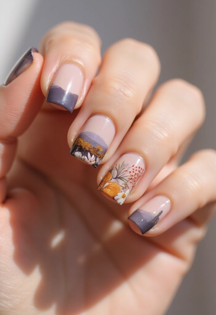 28 Medium Square Nail Ideas for Structured Chic - 28. Nature-Inspired