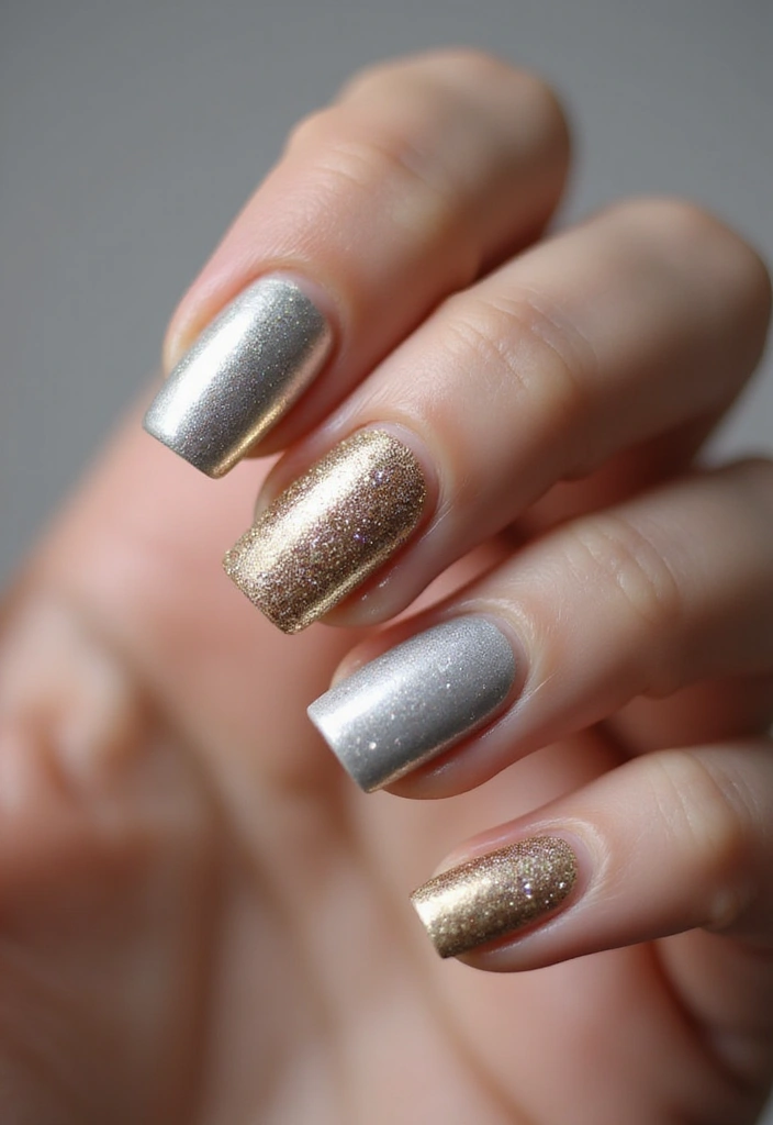 28 Medium Square Nail Ideas for Structured Chic - 6. Metallic Magic