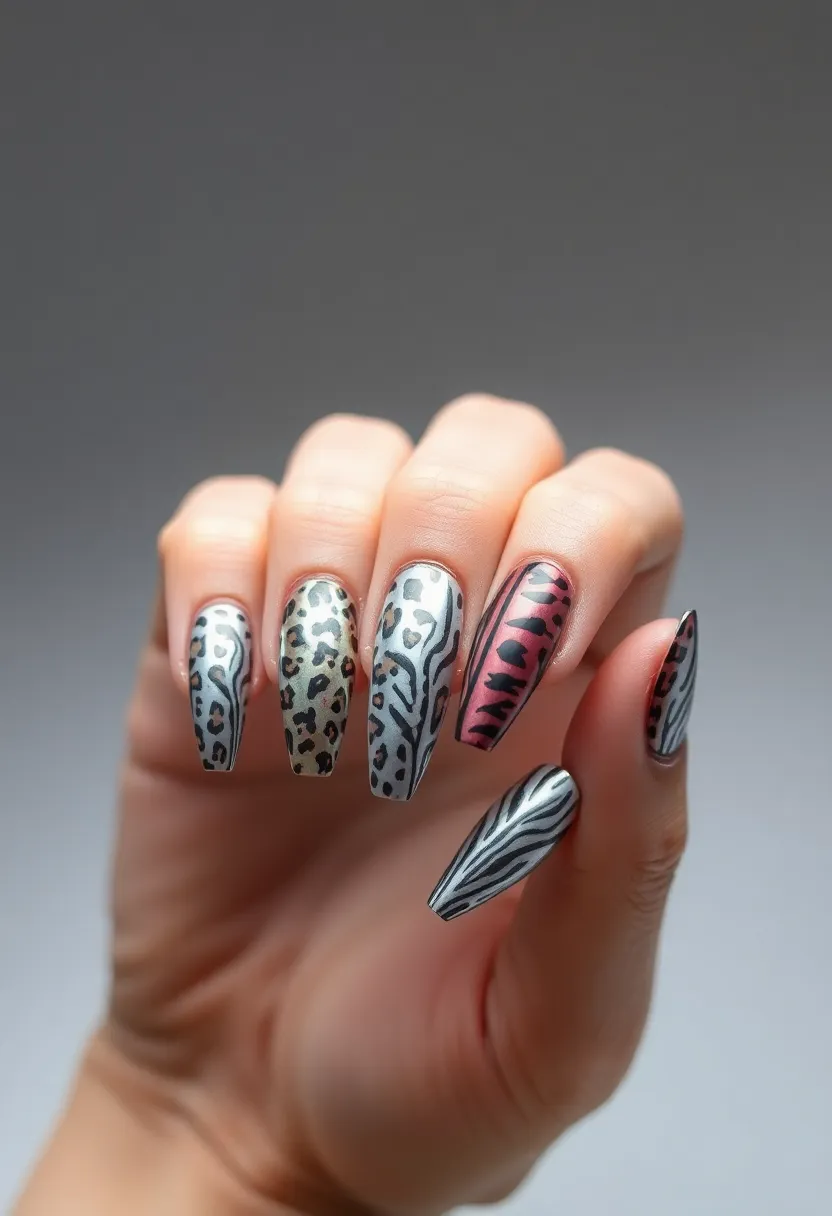 28 Shiny Chrome Nail Ideas for Futuristic Glam - 10. Chrome Animal Print