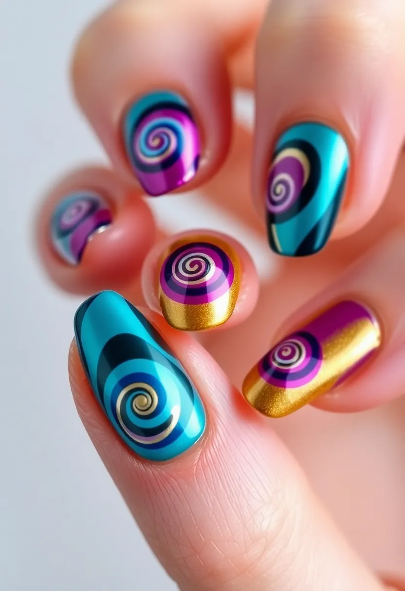 28 Shiny Chrome Nail Ideas for Futuristic Glam - 18. Chrome Spiral Designs