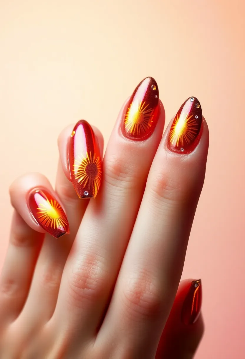 28 Shiny Chrome Nail Ideas for Futuristic Glam - 19. Chrome Sunburst Effect