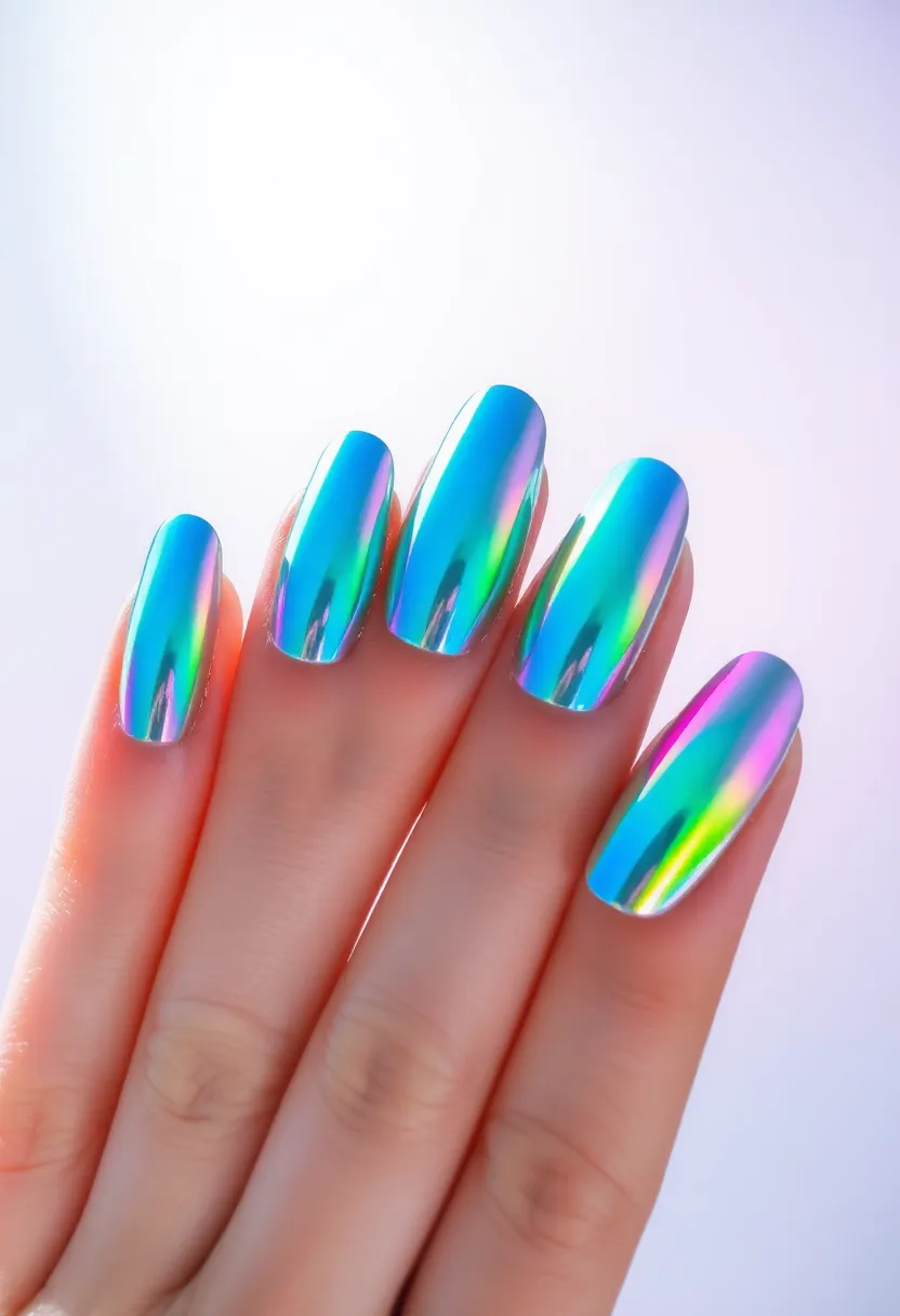 28 Shiny Chrome Nail Ideas for Futuristic Glam - 2. Holographic Chrome
