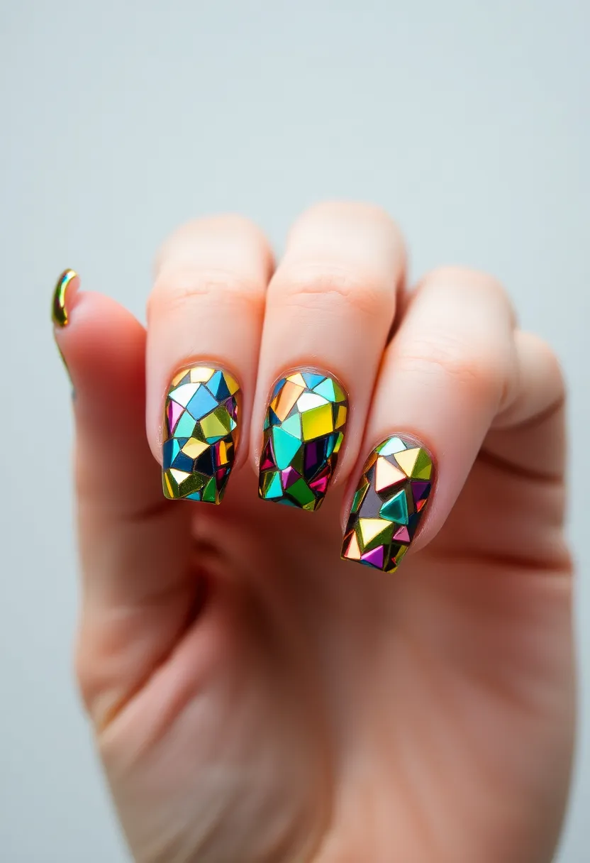 28 Shiny Chrome Nail Ideas for Futuristic Glam - 21. Chrome Mosaics