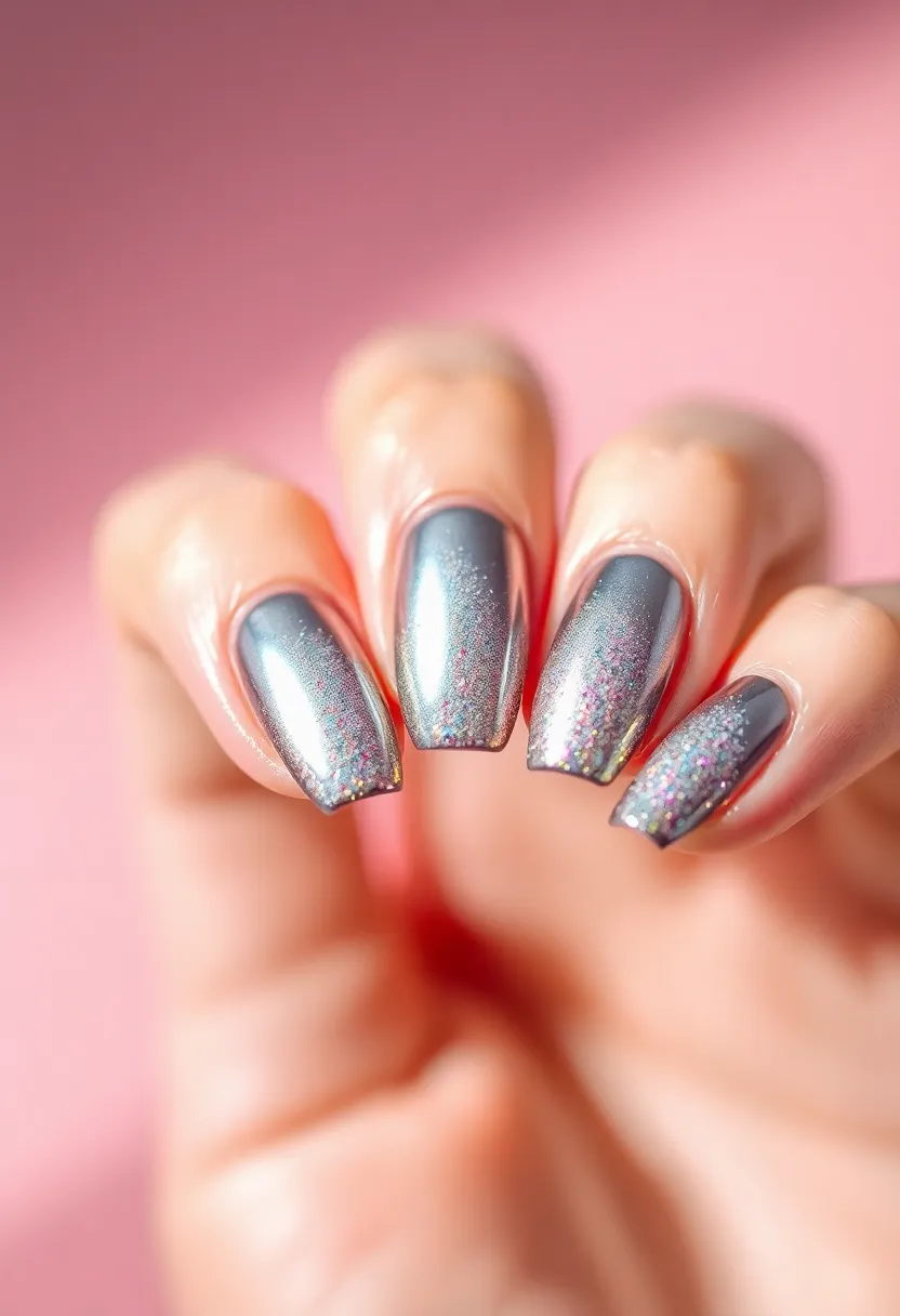 28 Shiny Chrome Nail Ideas for Futuristic Glam - 24. Chrome Gradient Glitter
