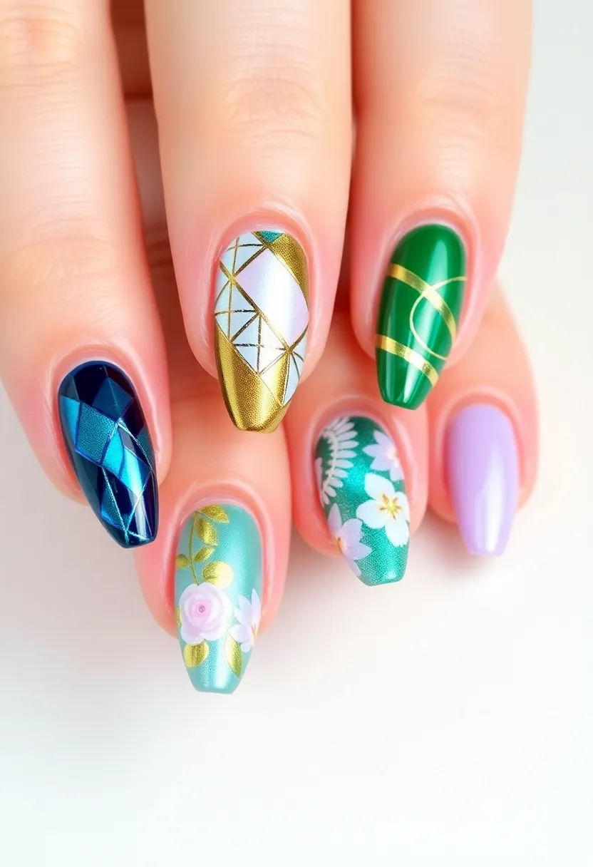 28 Shiny Chrome Nail Ideas for Futuristic Glam - 25. Chrome Patchwork Designs