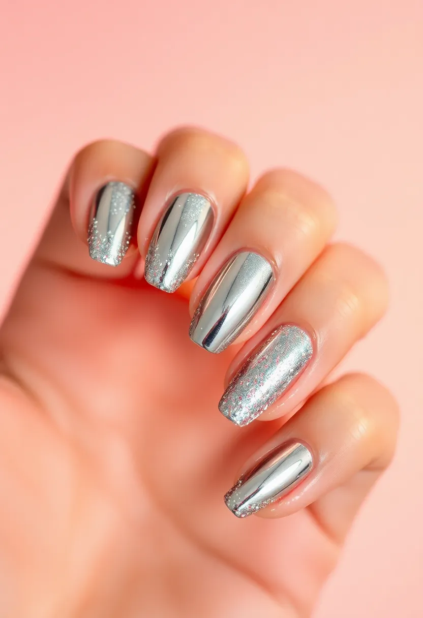28 Shiny Chrome Nail Ideas for Futuristic Glam - 6. Glittering Chrome Tips