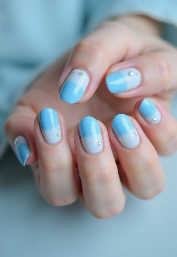 28 Soft Light Blue Nail Ideas for Pastel - 11. Soft Blue Gradient with Pearls