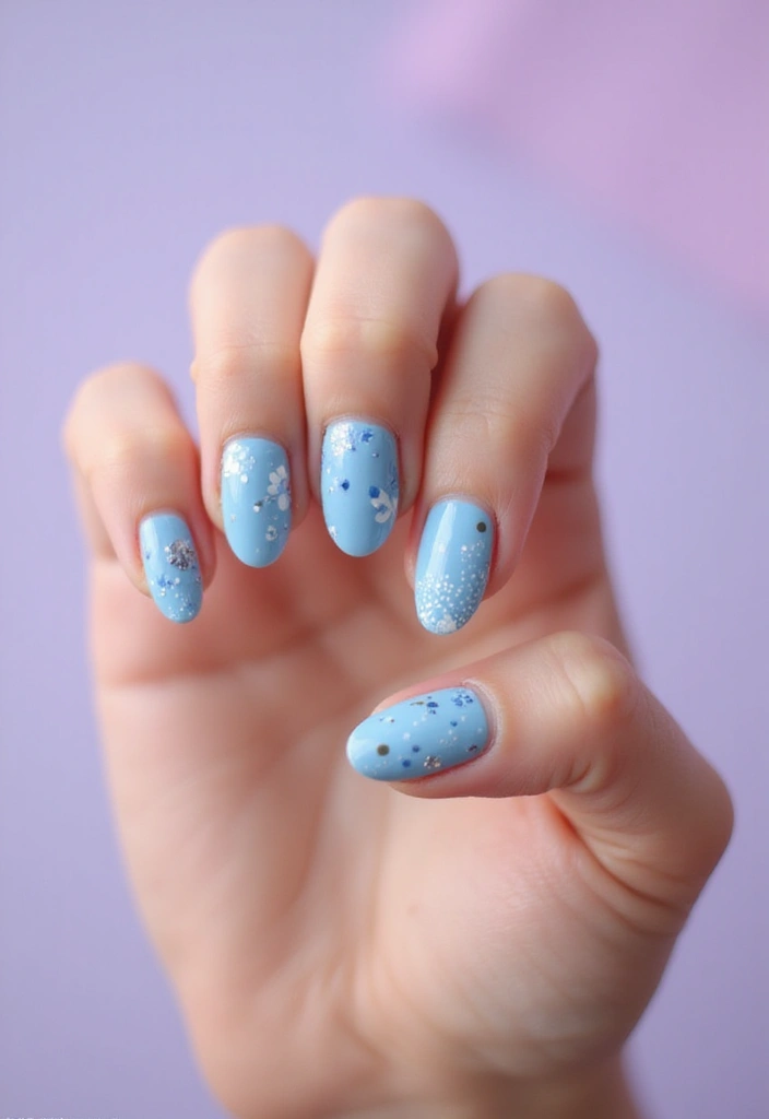28 Soft Light Blue Nail Ideas for Pastel - 12. Soft Blue with Hand-Painted Patterns