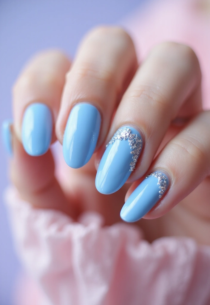 28 Soft Light Blue Nail Ideas for Pastel - 15. Soft Blue with Sparkly Glitter Bars