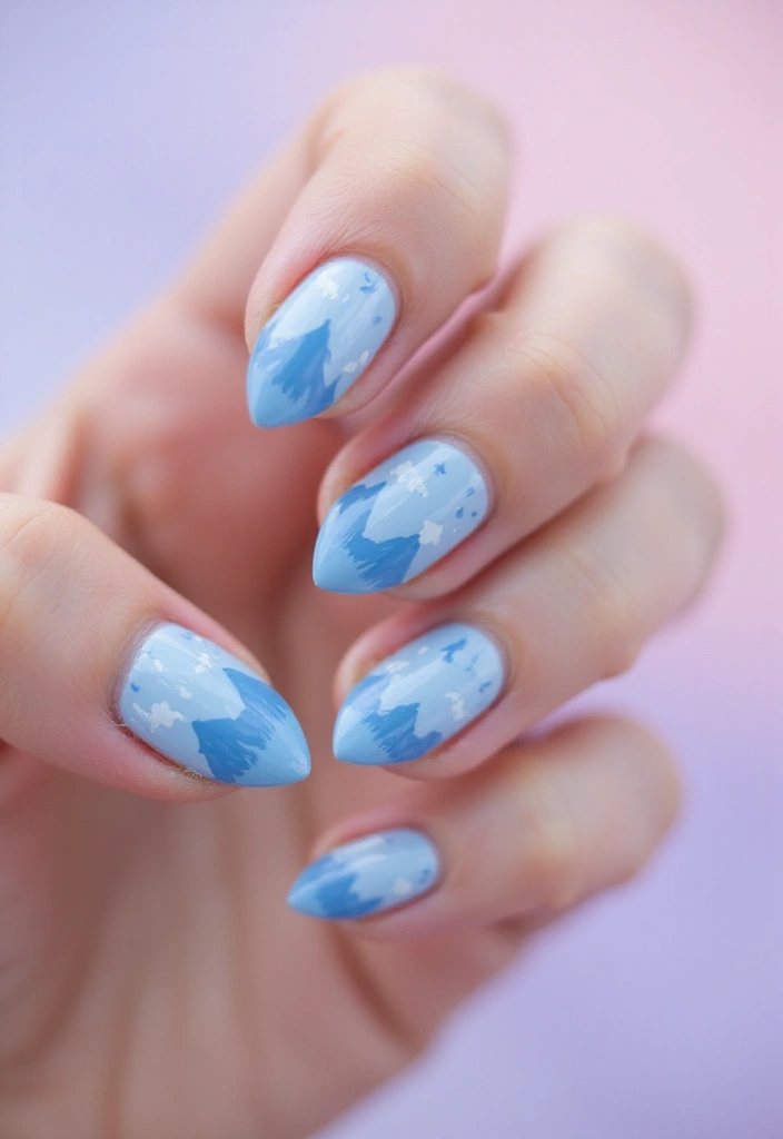 28 Soft Light Blue Nail Ideas for Pastel - 16. Soft Blue with Nature-Inspired Art