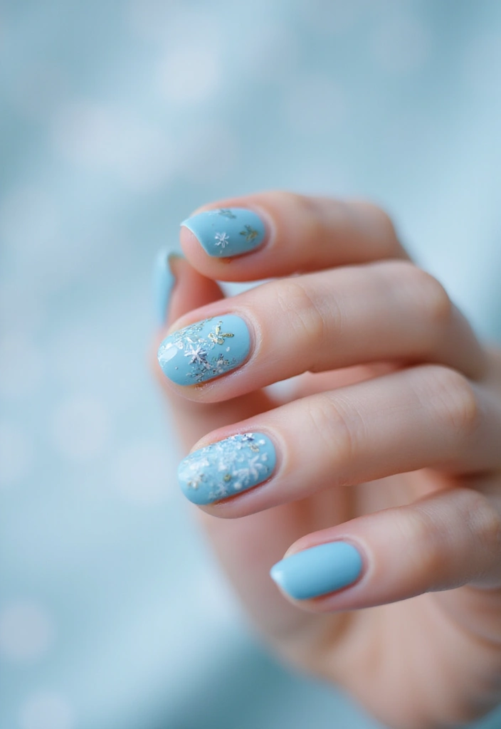28 Soft Light Blue Nail Ideas for Pastel - 20. Soft Blue with Seasonal Elements