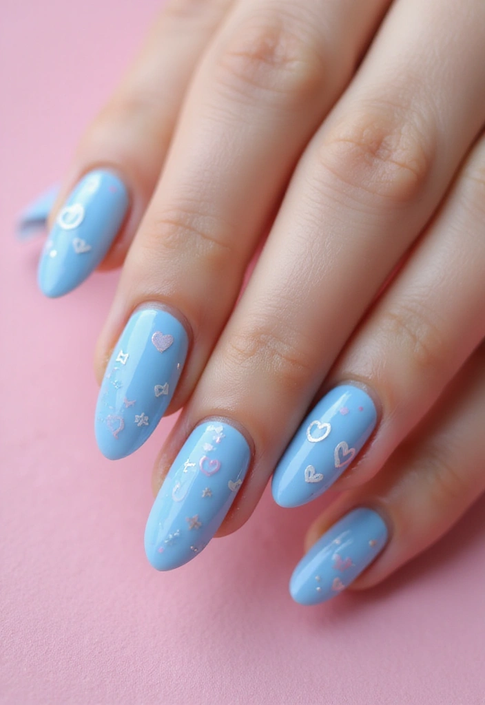 28 Soft Light Blue Nail Ideas for Pastel - 21. Soft Blue with Artistic Doodles