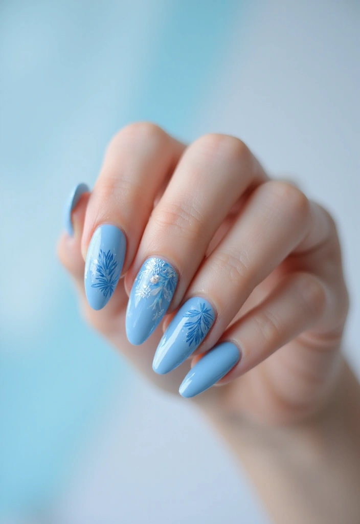 28 Soft Light Blue Nail Ideas for Pastel - 24. Soft Blue Stamping Designs