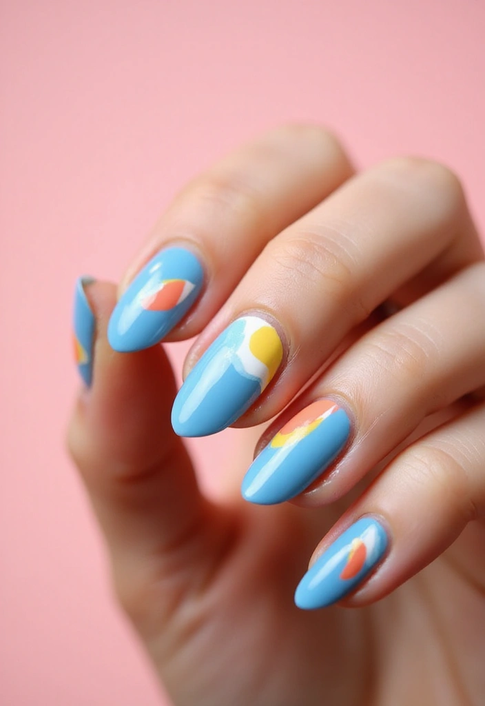 28 Soft Light Blue Nail Ideas for Pastel - 25. Soft Blue with Color Block Designs