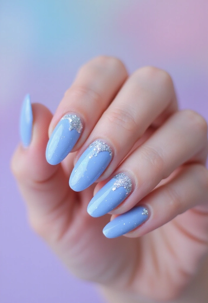 28 Soft Light Blue Nail Ideas for Pastel - 4. Glittery Blue Stardust
