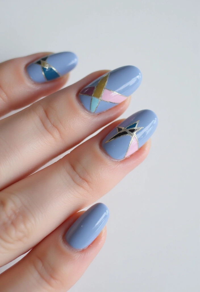 28 Soft Light Blue Nail Ideas for Pastel - 5. Geometric Blue Delight