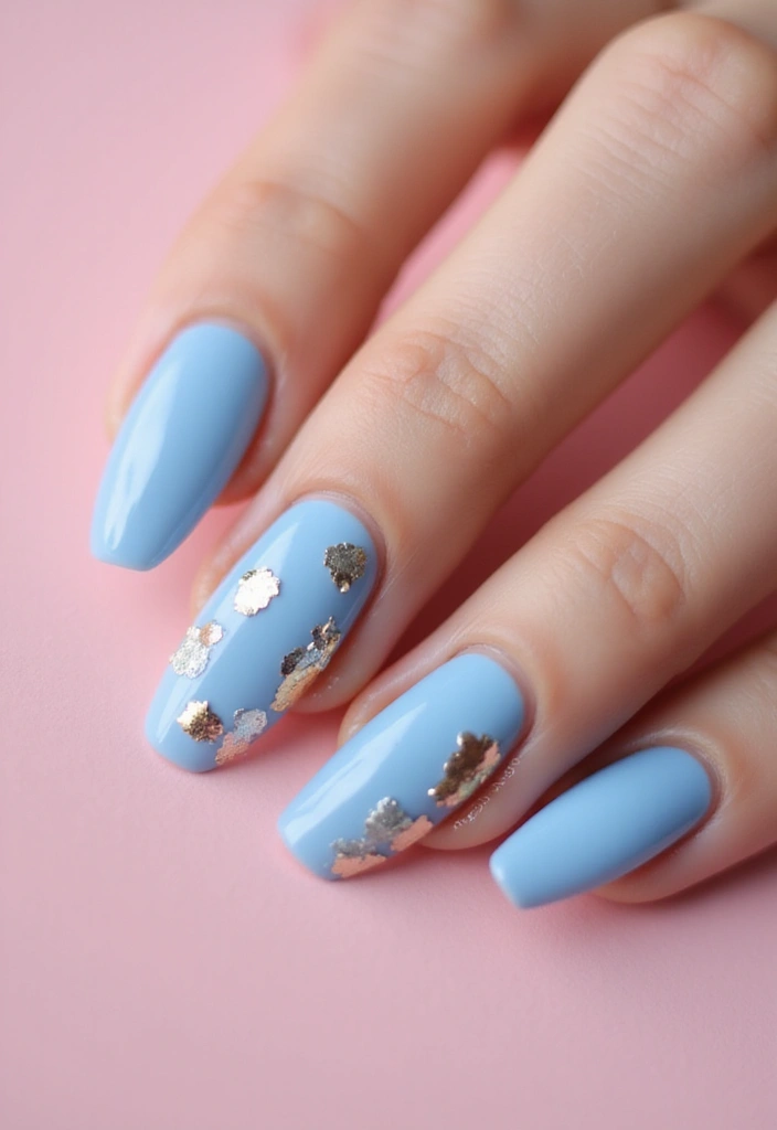 28 Soft Light Blue Nail Ideas for Pastel - 8. Soft Blue with Foil Accents