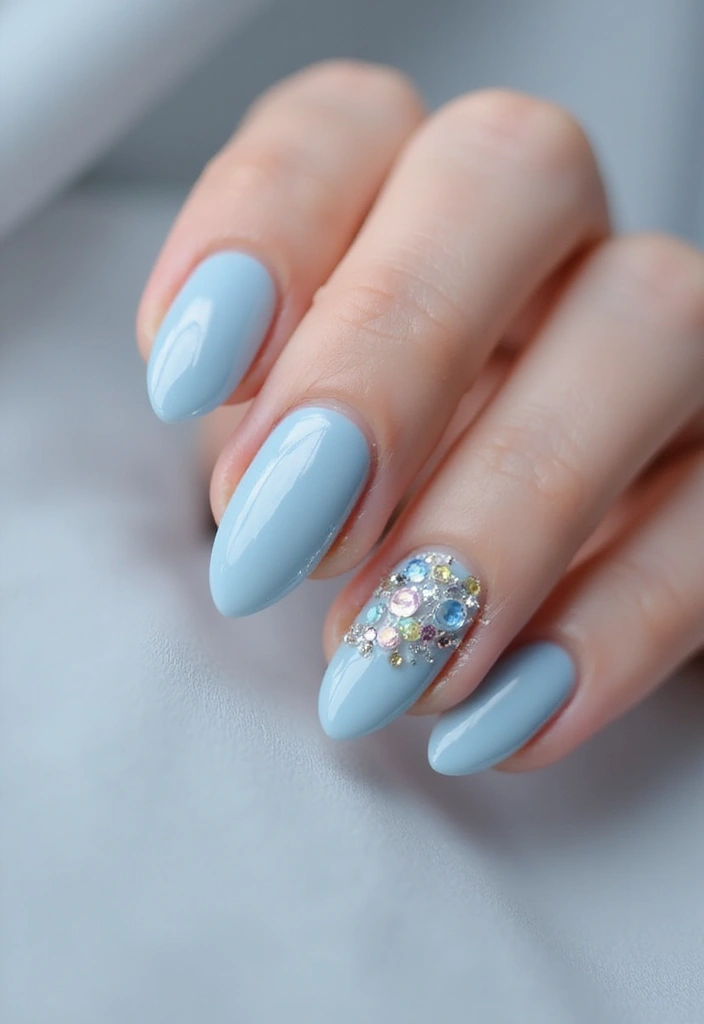 28 Soft Light Blue Nail Ideas for Pastel - 9. Soft Blue with Mixed Media