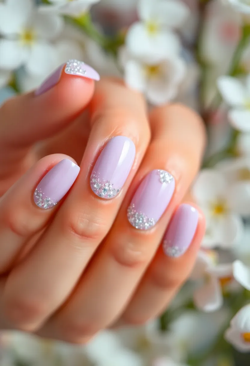 28 Spring 2025 Nail Ideas for Blooming - 13. Glittering Petal Tips