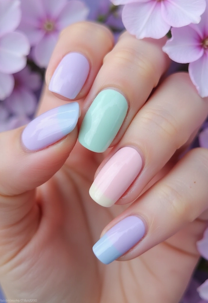 28 Spring 2025 Nail Ideas for Blooming - 2. Pastel Rainbow Blend