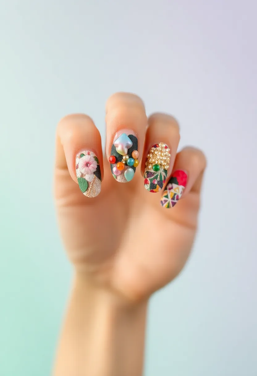 28 Spring 2025 Nail Ideas for Blooming - 21. Upcycled Nail Art
