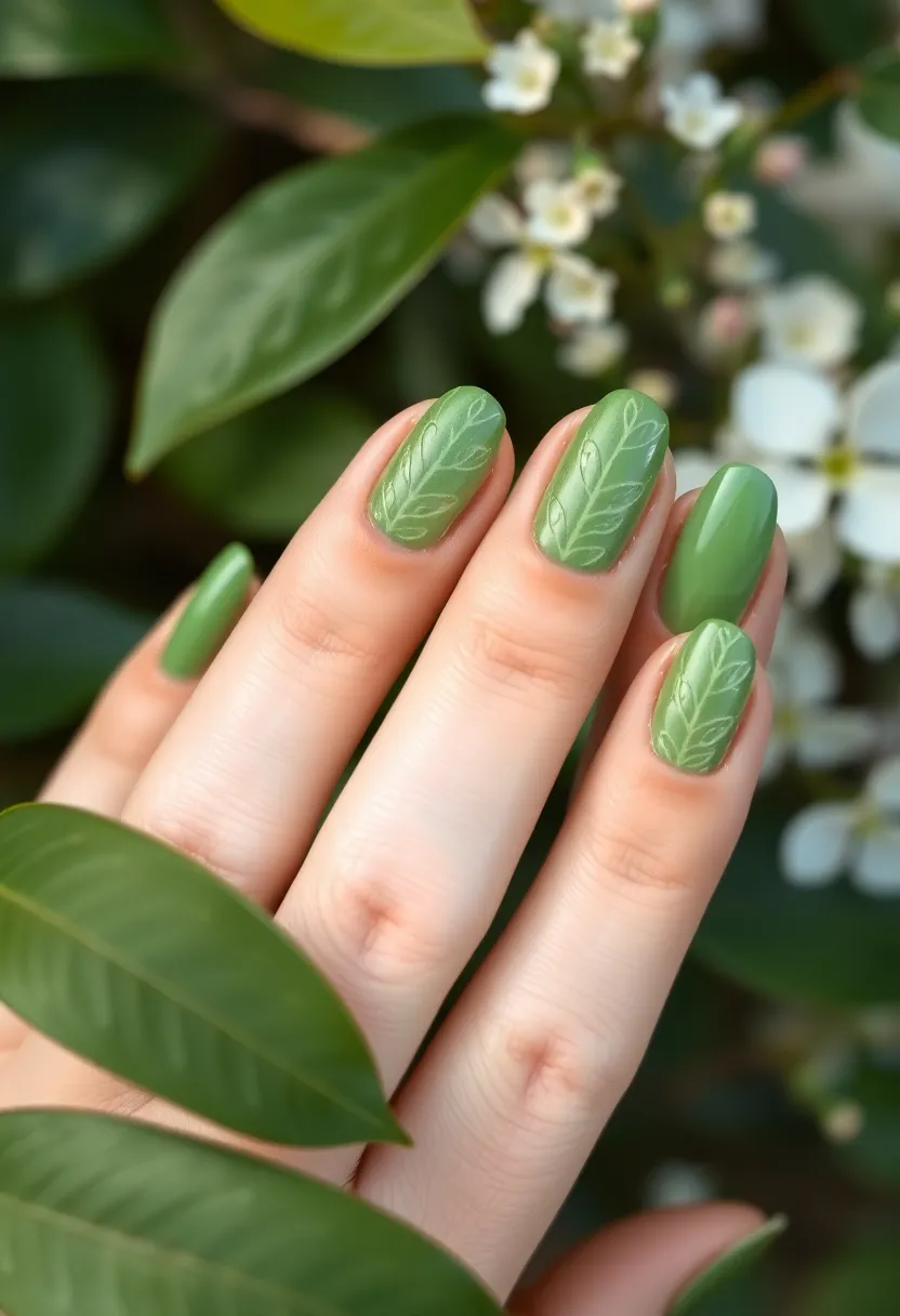 28 Spring 2025 Nail Ideas for Blooming - 26. Textured Leaves