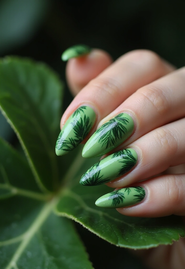 28 Vibrant Green Nail Ideas for Eco-Chic - 11. Tropical Rainforest