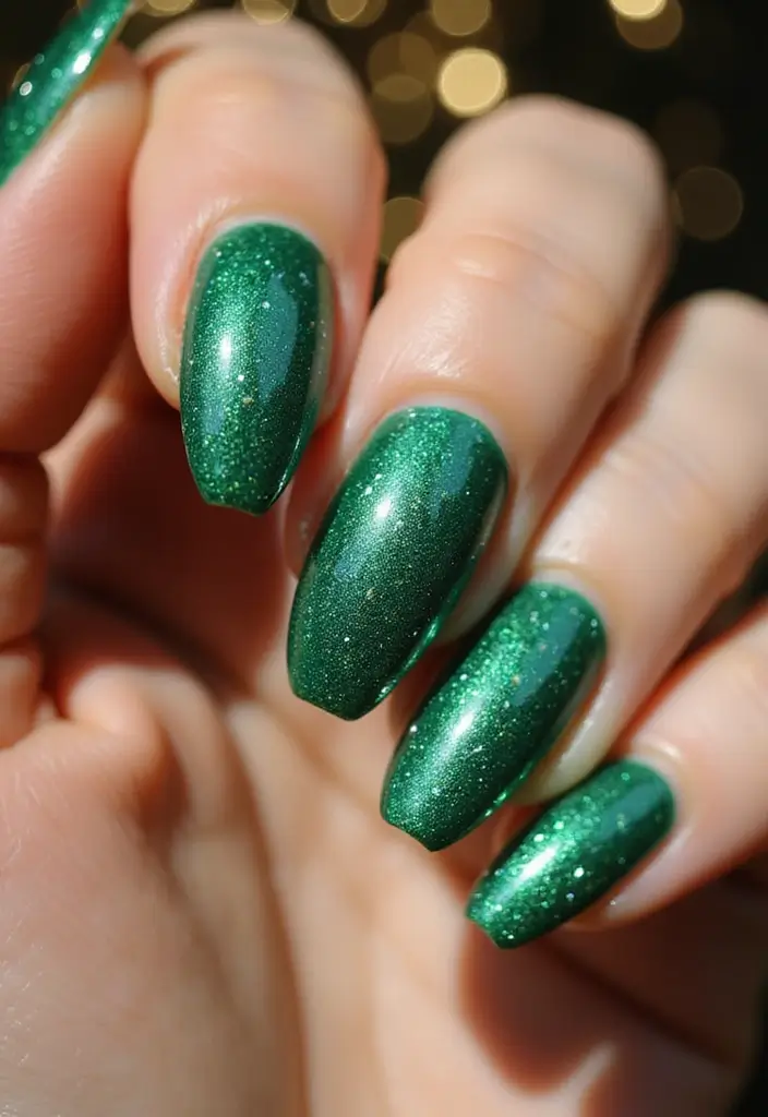 28 Vibrant Green Nail Ideas for Eco-Chic - 14. Green Glitter Glam