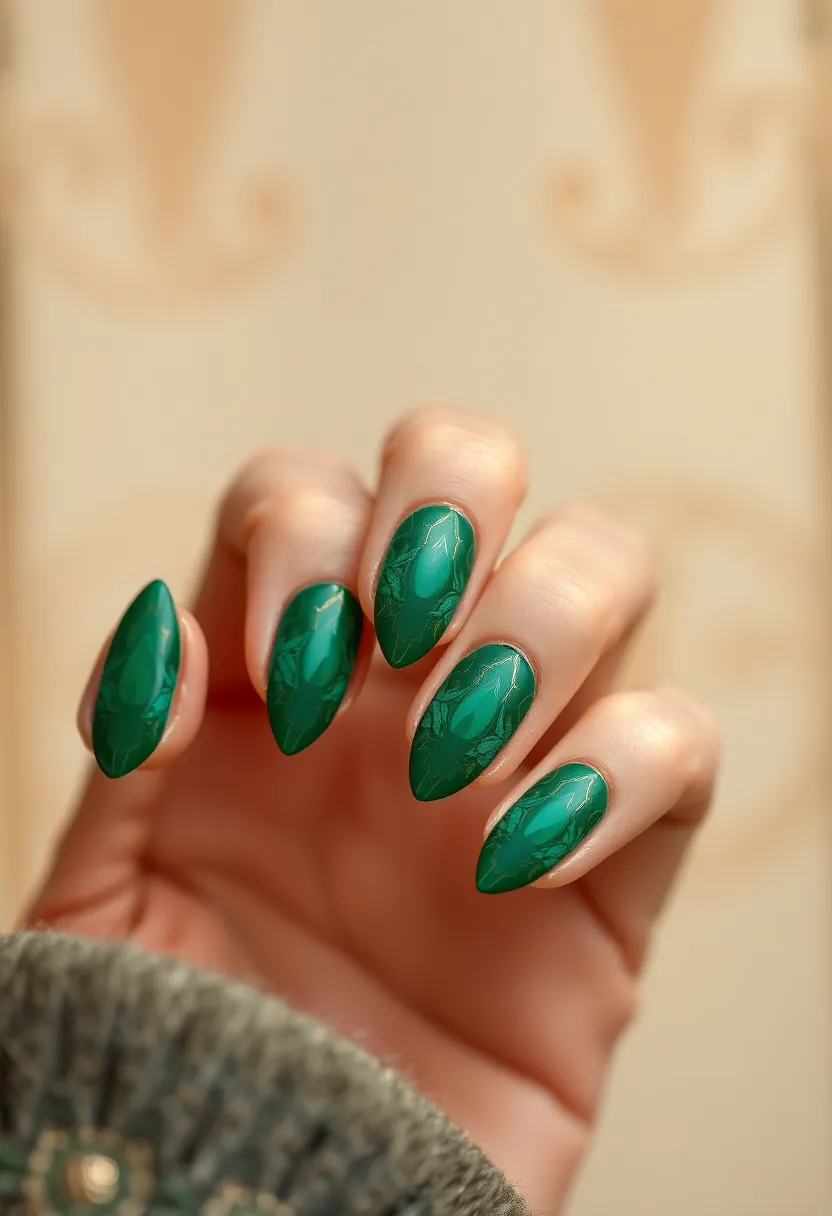 28 Vibrant Green Nail Ideas for Eco-Chic - 19. Art Deco Green