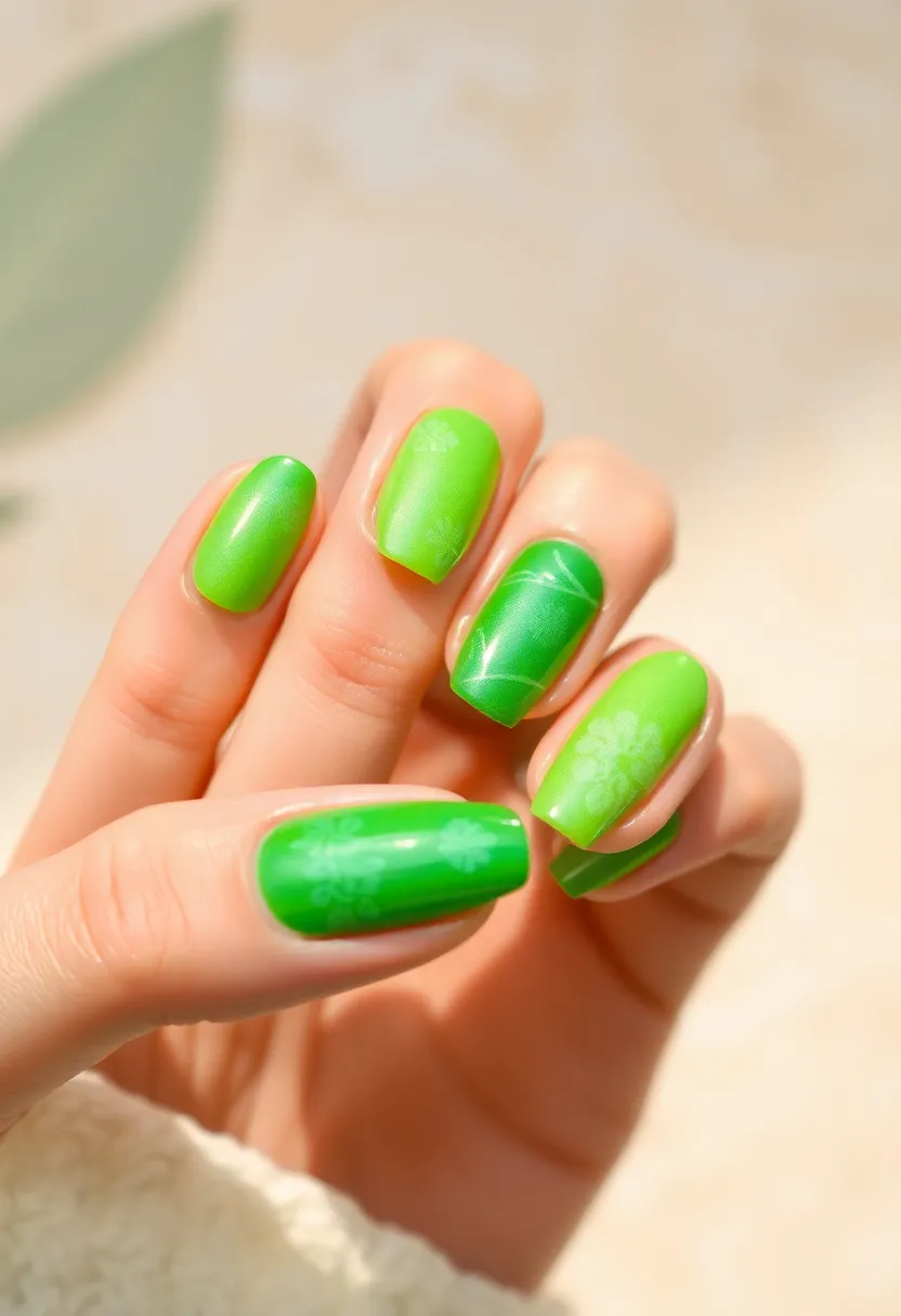 28 Vibrant Green Nail Ideas for Eco-Chic - 22. Eco-Friendly Nail Foils